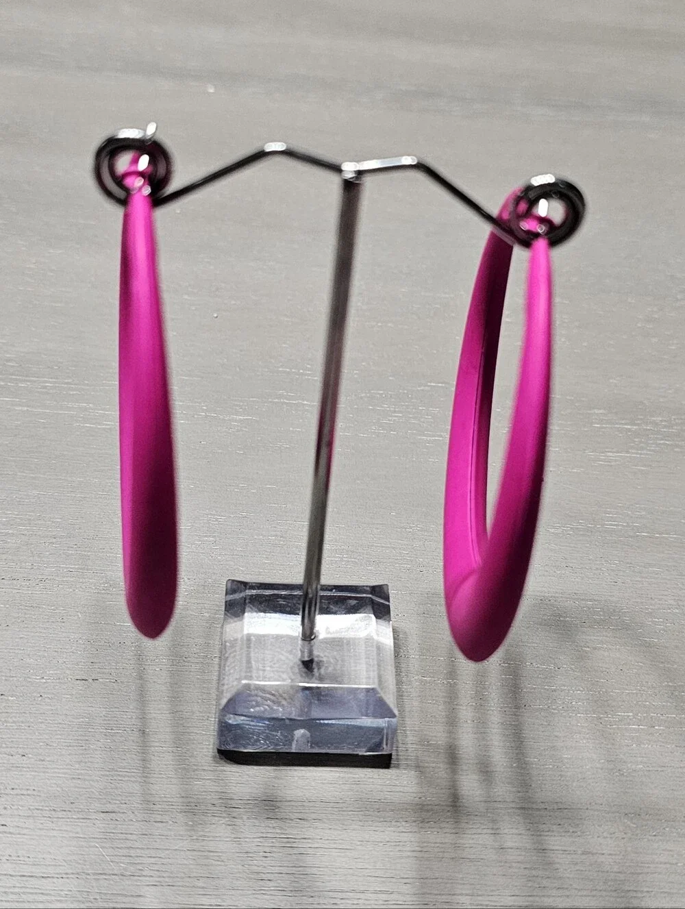 Modern Retro Style Matte Fuchsia Pink Oversized Hoop Earrings